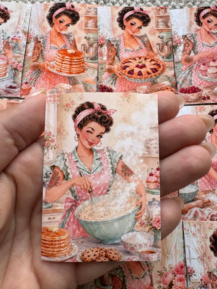 16 Vintage Baking Stickers, Retro Kitchen Girl Stickers, Cottagecore Bakery Scrapbook Stickers, Junk Journal Card Making Craft Supply