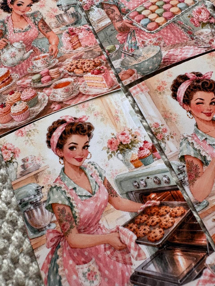 16 Vintage Baking Stickers, Retro Kitchen Girl Stickers, Cottagecore Bakery Scrapbook Stickers, Junk Journal Card Making Craft Supply