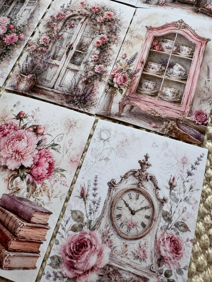 16 Vintage Floral Stickers, Shabby Chic Rose Stickers, Cottagecore Garden, French Vintage Scrapbook, Junk Journal & Card Making