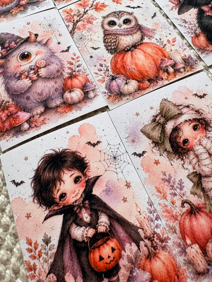 16 Cute Halloween Stickers, Whimsical Witch Animals, Pumpkin & Ghost Stickers, Autumn Scrapbook, Junk Journal, Halloween Crafts