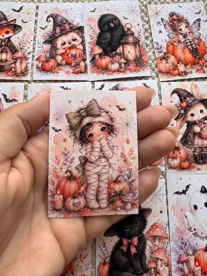 16 Cute Halloween Stickers, Whimsical Witch Animals, Pumpkin & Ghost Stickers, Autumn Scrapbook, Junk Journal, Halloween Crafts