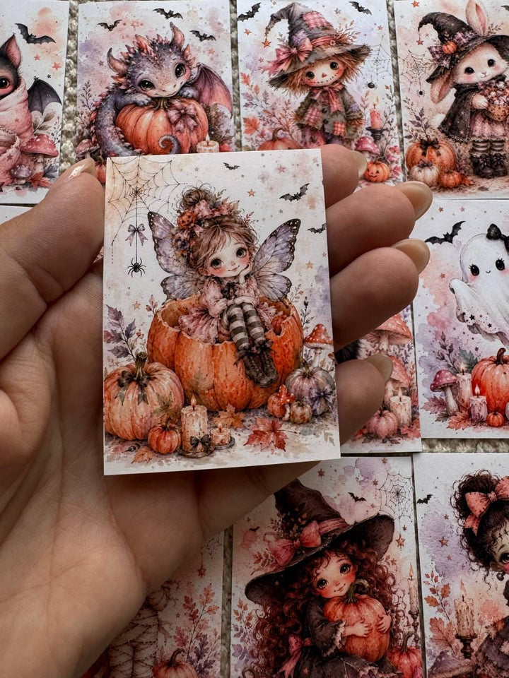 16 Cute Halloween Stickers, Whimsical Witch Animals, Pumpkin & Ghost Stickers, Autumn Scrapbook, Junk Journal, Halloween Crafts
