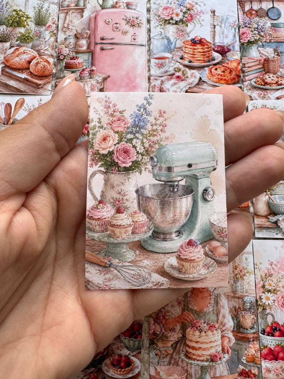 16 Vintage Baking Stickers, Cottage Kitchen Stickers, Floral Bakery & Cake Stickers, Junk Journal, Scrapbook, Cottagecore Craft