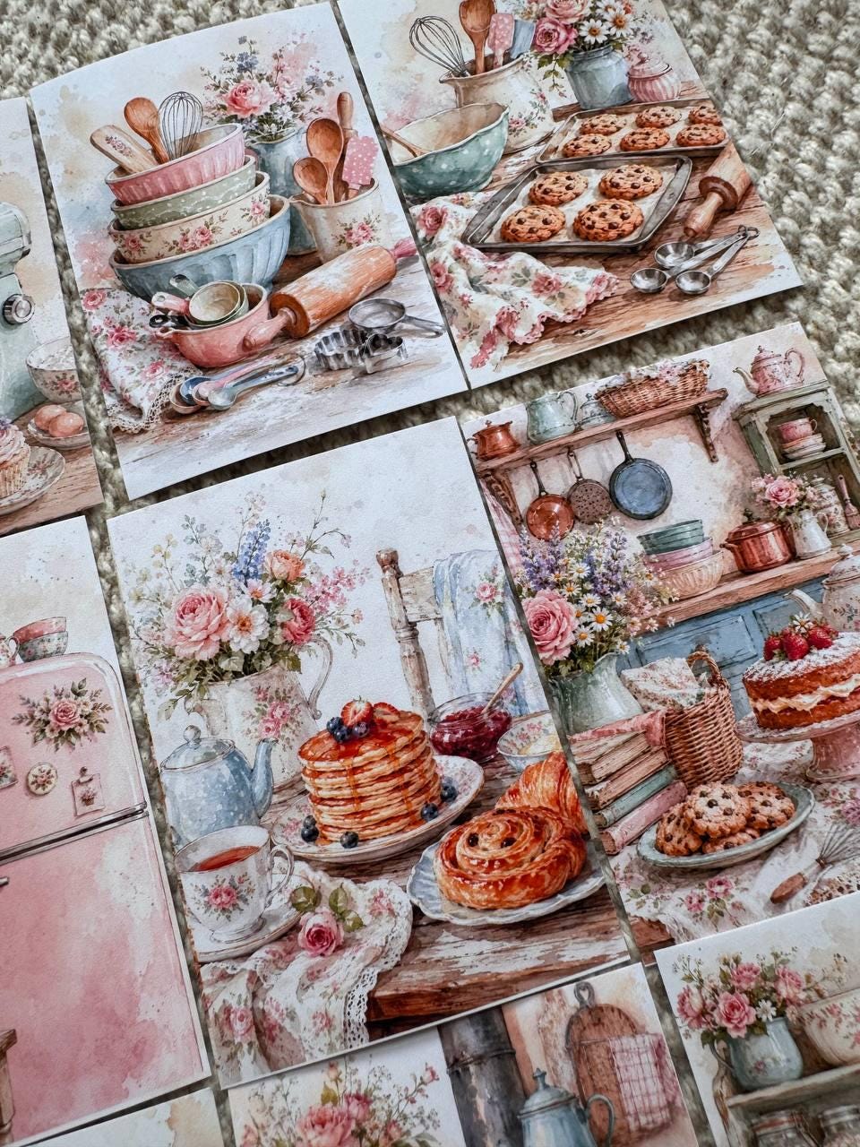 16 Vintage Baking Stickers, Cottage Kitchen Stickers, Floral Bakery & Cake Stickers, Junk Journal, Scrapbook, Cottagecore Craft