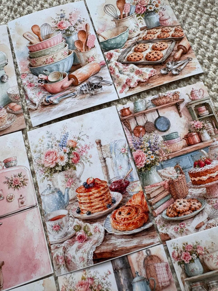 16 Vintage Baking Stickers, Cottage Kitchen Stickers, Floral Bakery & Cake Stickers, Junk Journal, Scrapbook, Cottagecore Craft