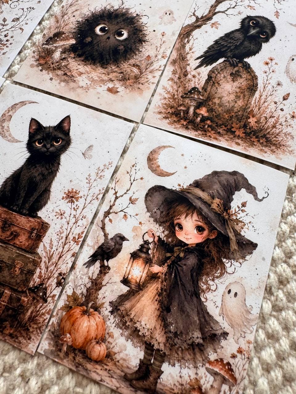 16 Gothic Halloween Stickers, Vintage Witchy Animals, Ghost Raven Bunny Cat Stickers, Junk Journal Scrapbook, Dark Cottagecore