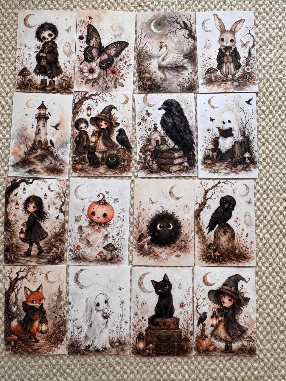 16 Gothic Halloween Stickers, Vintage Witchy Animals, Ghost Raven Bunny Cat Stickers, Junk Journal Scrapbook, Dark Cottagecore