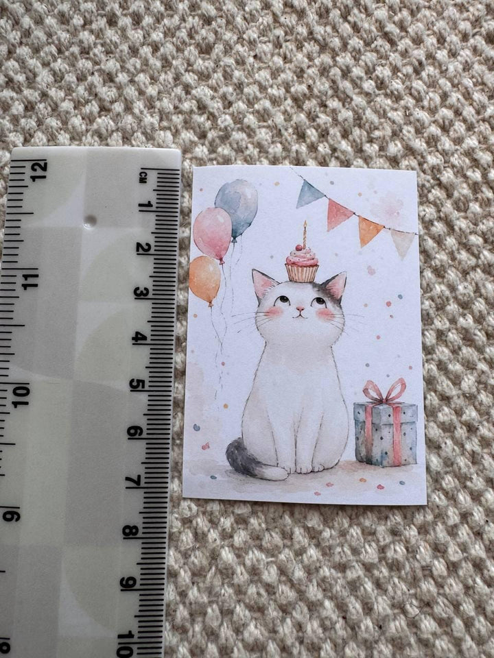 16 Birthday Cat Stickers, Cute Party Cats, Birthday Cake & Balloons, Scrapbook Stickers, Junk Journal, Planner Card Making Supplies