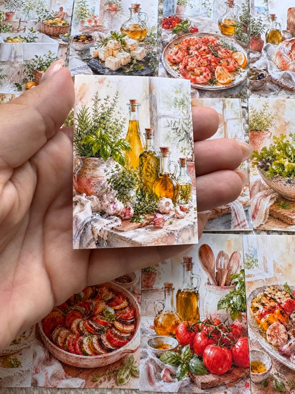 16 Mediterranean Food Stickers, Italian Kitchen & Cooking Stickers, Vegetables, Rustic Food, Junk Journal Scrapbook Planner Supplies