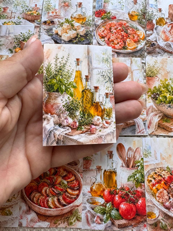 16 Mediterranean Food Stickers, Italian Kitchen & Cooking Stickers, Vegetables, Rustic Food, Junk Journal Scrapbook Planner Supplies