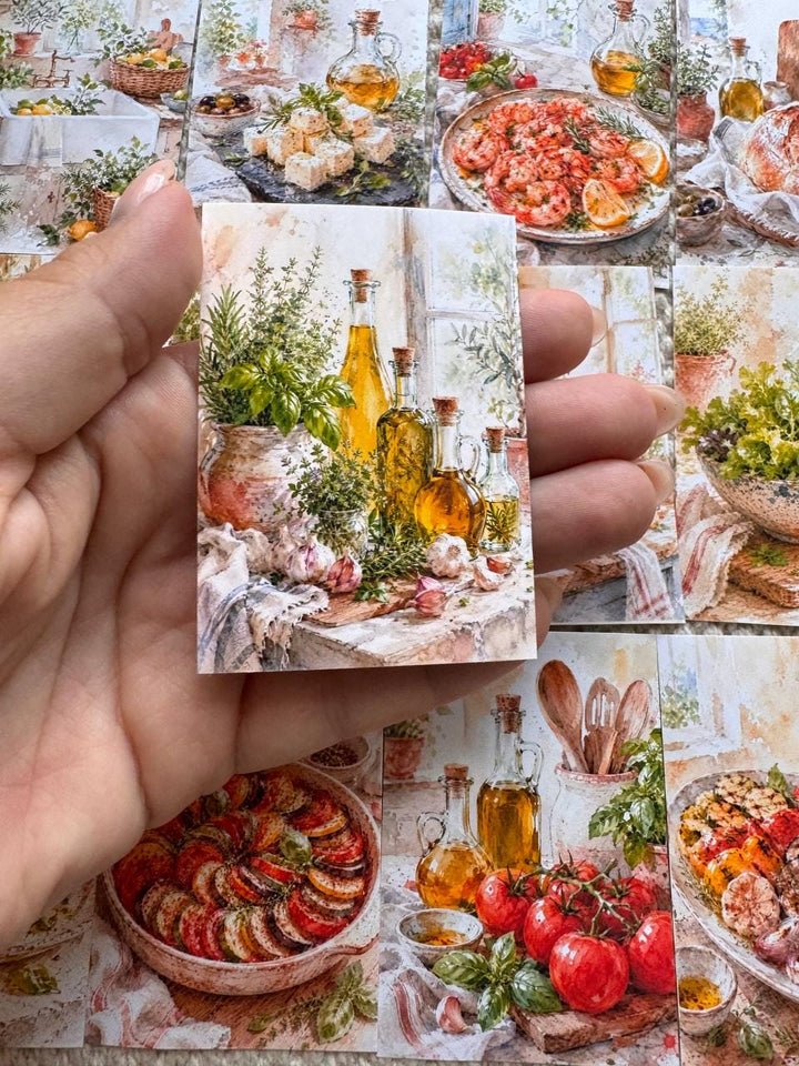 16 Mediterranean Food Stickers, Italian Kitchen & Cooking Stickers, Vegetables, Rustic Food, Junk Journal Scrapbook Planner Supplies