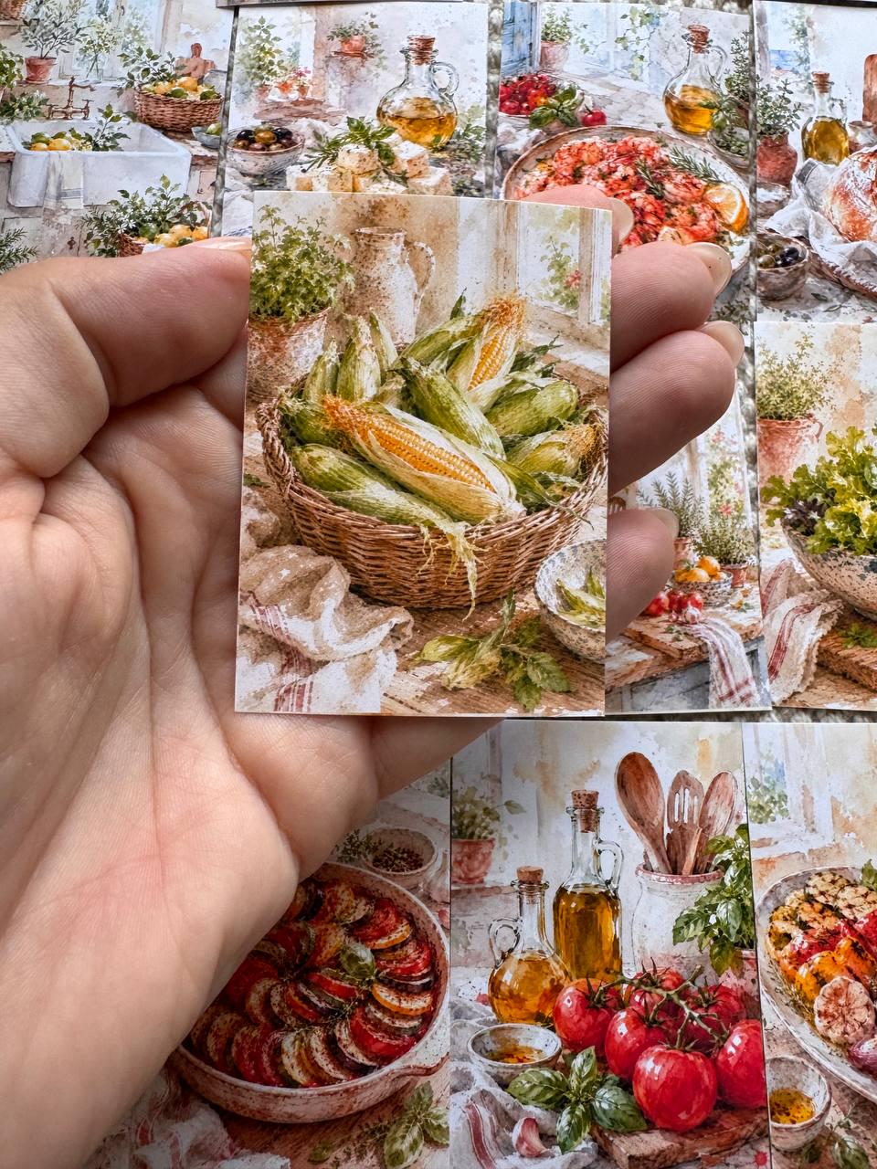 16 Mediterranean Food Stickers, Italian Kitchen & Cooking Stickers, Vegetables, Rustic Food, Junk Journal Scrapbook Planner Supplies