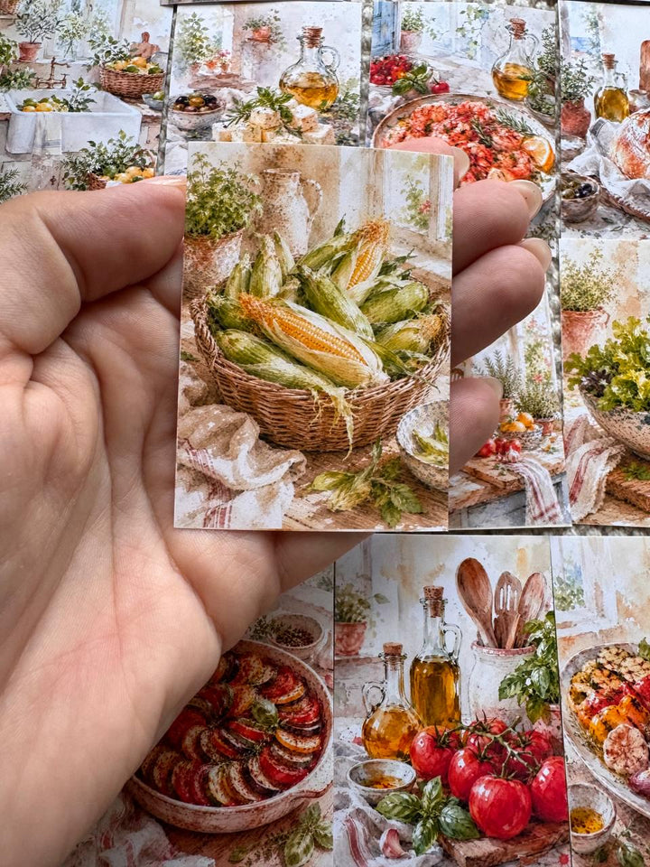 16 Mediterranean Food Stickers, Italian Kitchen & Cooking Stickers, Vegetables, Rustic Food, Junk Journal Scrapbook Planner Supplies