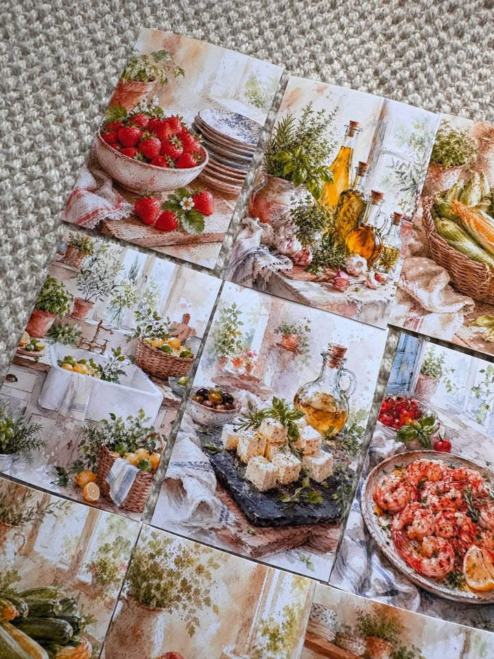 16 Mediterranean Food Stickers, Italian Kitchen & Cooking Stickers, Vegetables, Rustic Food, Junk Journal Scrapbook Planner Supplies