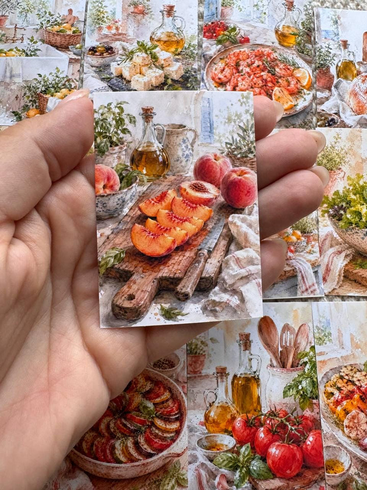 16 Mediterranean Food Stickers, Italian Kitchen & Cooking Stickers, Vegetables, Rustic Food, Junk Journal Scrapbook Planner Supplies