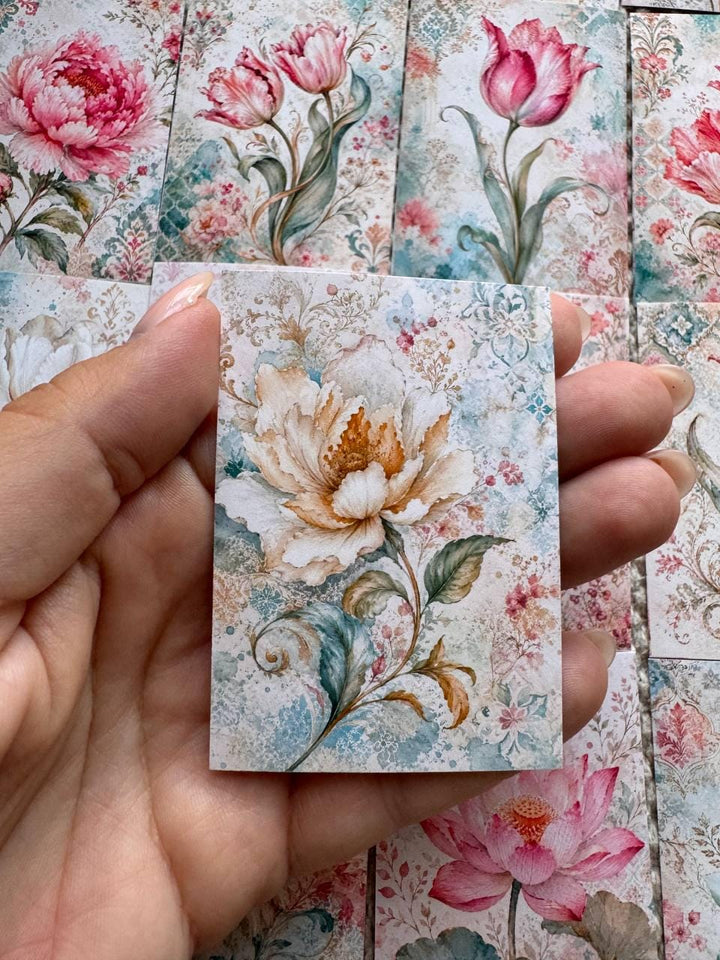 16 Vintage Floral Stickers, Watercolour Flower Stickers, Tulip Lotus Peony, Botanical Junk Journal Scrapbook Planner Craft Supplies