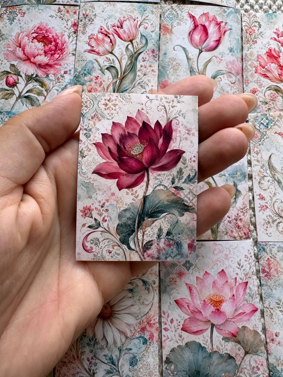 16 Vintage Floral Stickers, Watercolour Flower Stickers, Tulip Lotus Peony, Botanical Junk Journal Scrapbook Planner Craft Supplies
