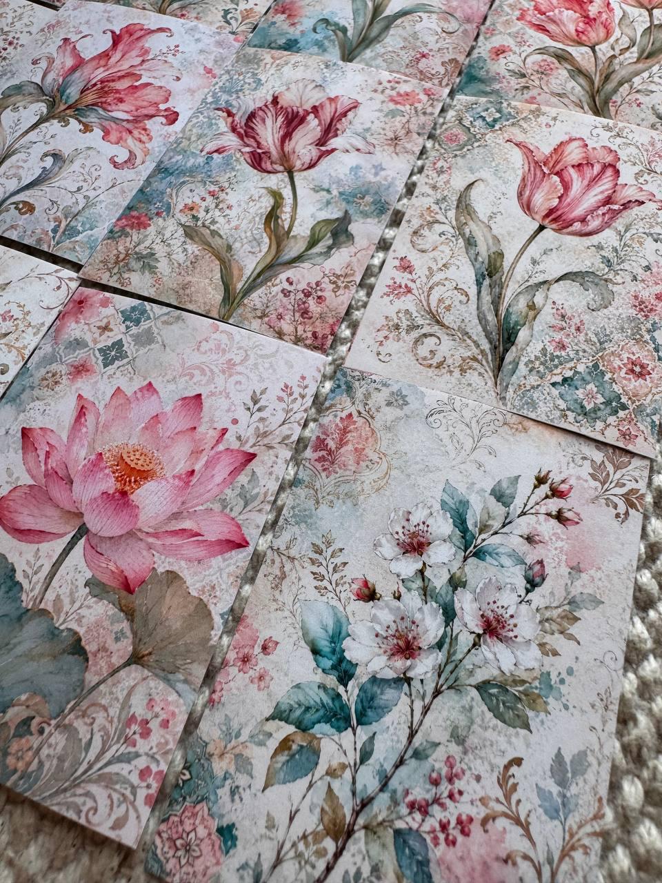 16 Vintage Floral Stickers, Watercolour Flower Stickers, Tulip Lotus Peony, Botanical Junk Journal Scrapbook Planner Craft Supplies