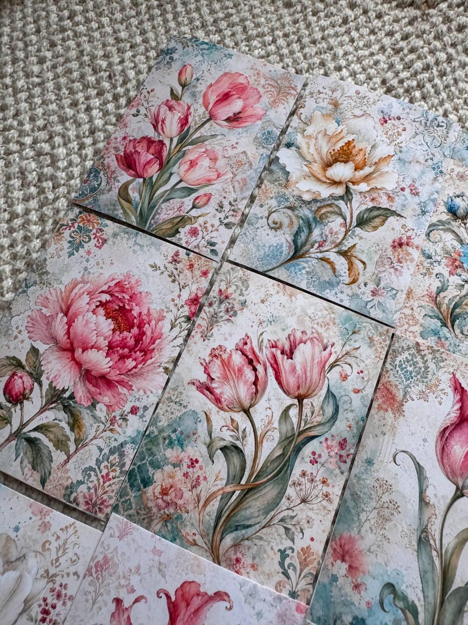 16 Vintage Floral Stickers, Watercolour Flower Stickers, Tulip Lotus Peony, Botanical Junk Journal Scrapbook Planner Craft Supplies