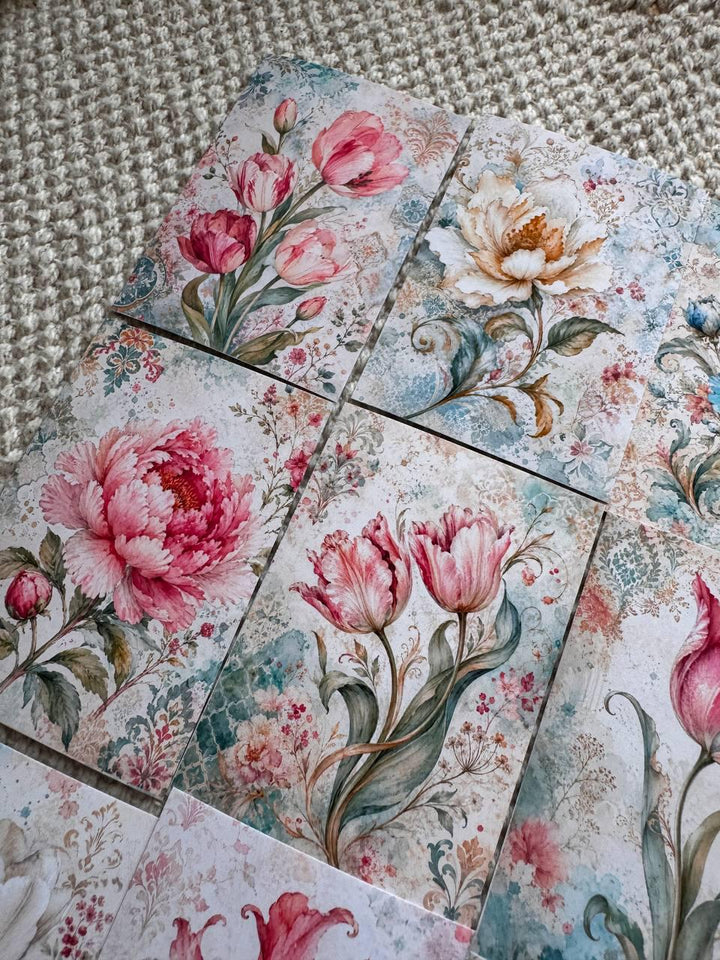 16 Vintage Floral Stickers, Watercolour Flower Stickers, Tulip Lotus Peony, Botanical Junk Journal Scrapbook Planner Craft Supplies