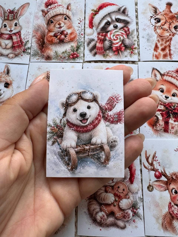 16 Cute Christmas Animal Stickers, Watercolour Festive Animals, Reindeer Fox Cat Koala, Junk Journal Scrapbook Christmas Craft Supplies