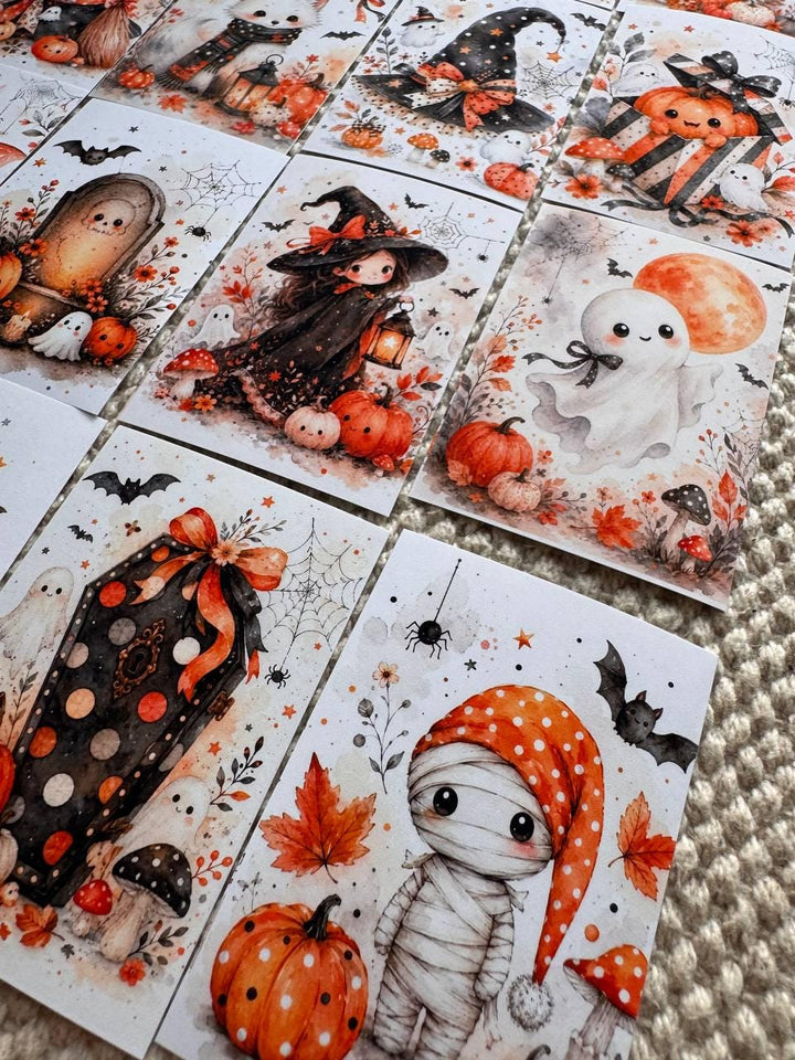 16 Cute Halloween Stickers, Pumpkin Ghost Witch Black Cat Stickers, Spooky Autumn Scrapbook Junk Journal Planner Craft Supplies