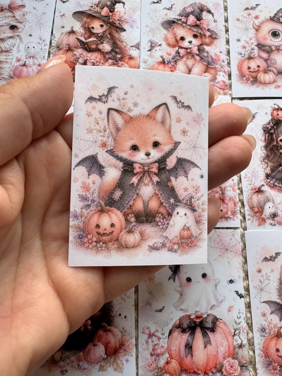 16 Pink Halloween Stickers, Cute Ghost Witch Pumpkin Cat Fox, Pastel Spooky Stickers, Junk Journal Scrapbook Planner Craft Supplies