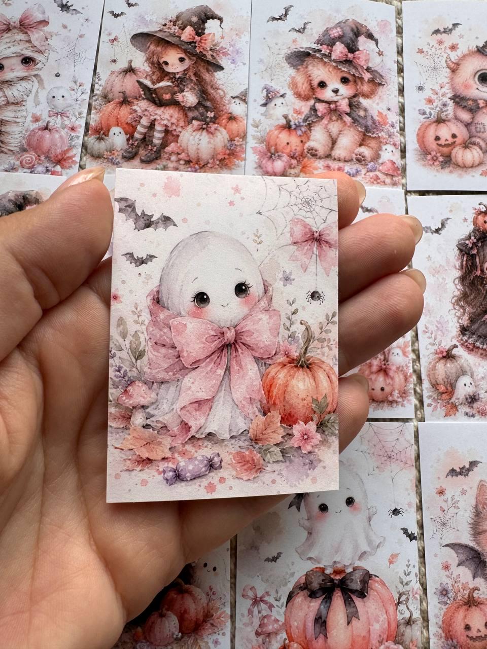 16 Pink Halloween Stickers, Cute Ghost Witch Pumpkin Cat Fox, Pastel Spooky Stickers, Junk Journal Scrapbook Planner Craft Supplies