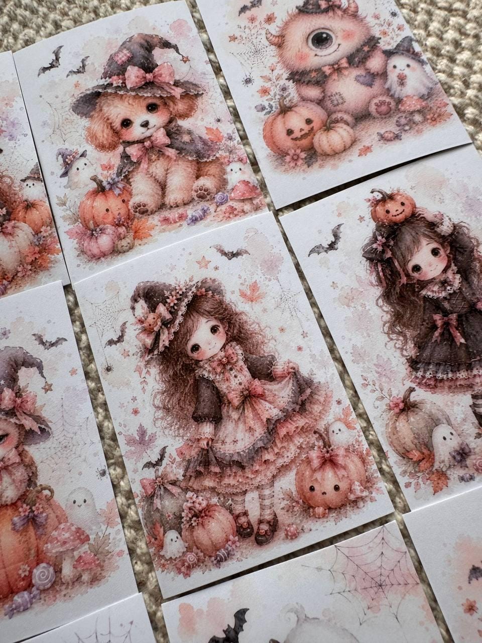 16 Pink Halloween Stickers, Cute Ghost Witch Pumpkin Cat Fox, Pastel Spooky Stickers, Junk Journal Scrapbook Planner Craft Supplies