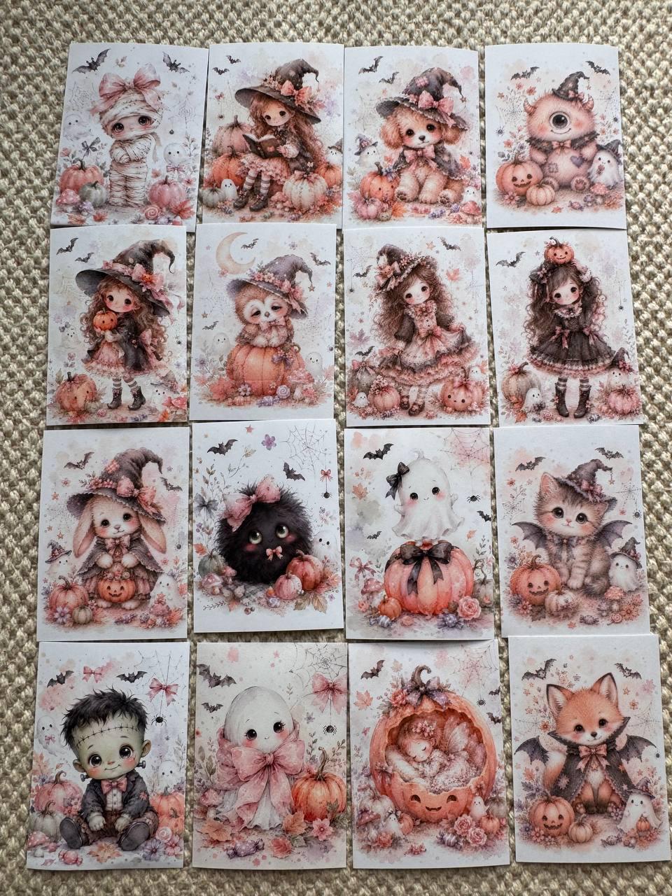16 Pink Halloween Stickers, Cute Ghost Witch Pumpkin Cat Fox, Pastel Spooky Stickers, Junk Journal Scrapbook Planner Craft Supplies