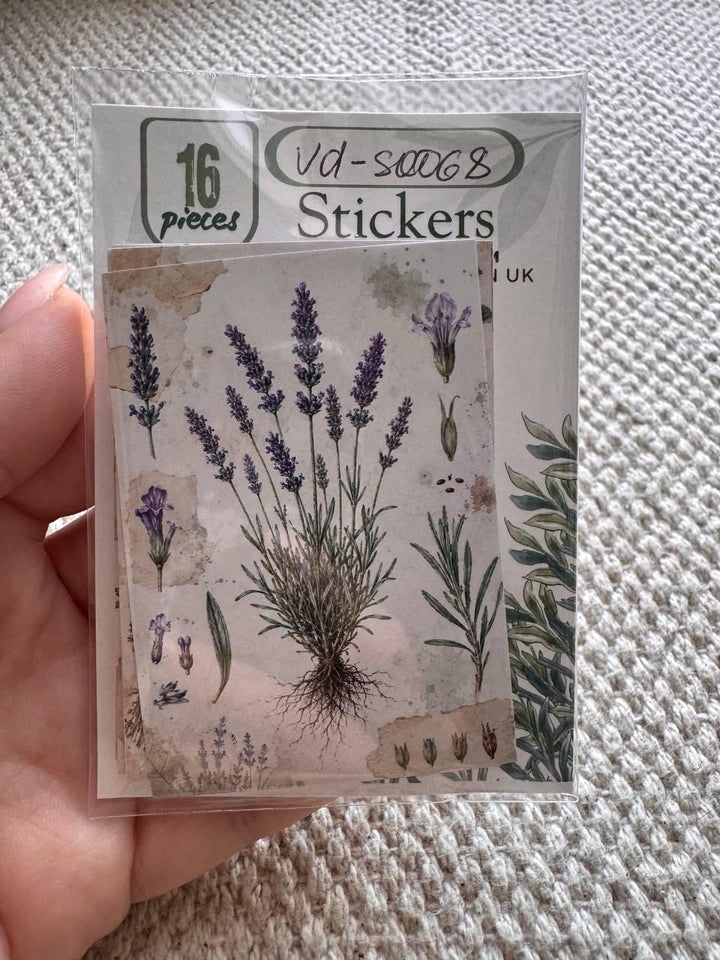 Vintage Botanical Herb Stickers Set of 16, Herbarium Watercolor Stickers, Nature Journal, Junk Journal, Handmade in the UK Decor