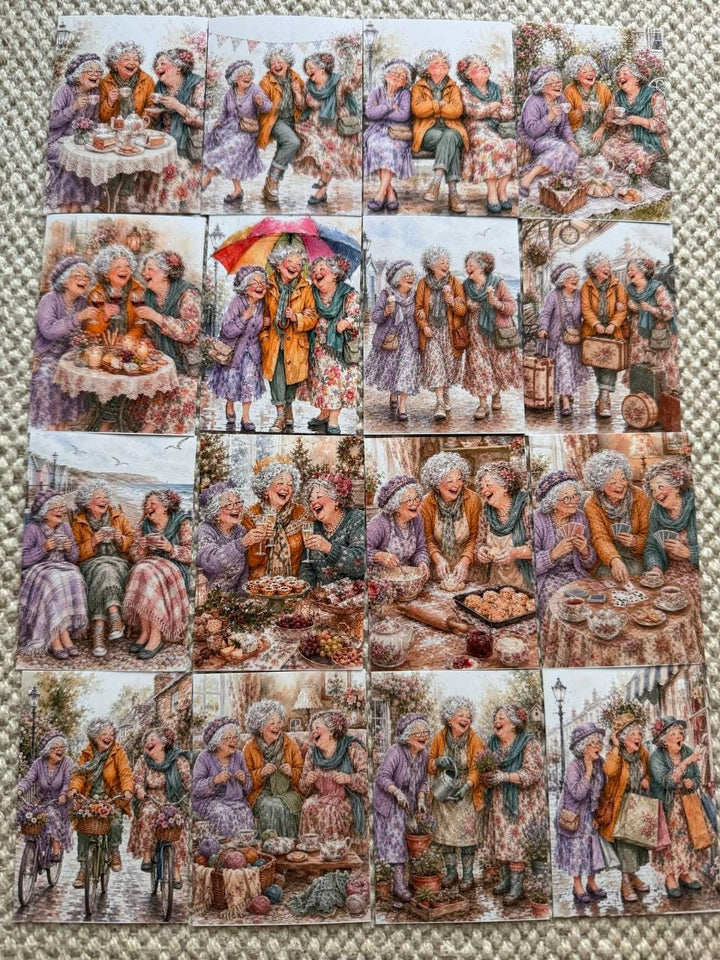 Vintage Friendship Stickers Set of 16, Happy Grandmas Watercolor Stickers, Junk Journal, Scrapbook, Handmade in the UK Decor