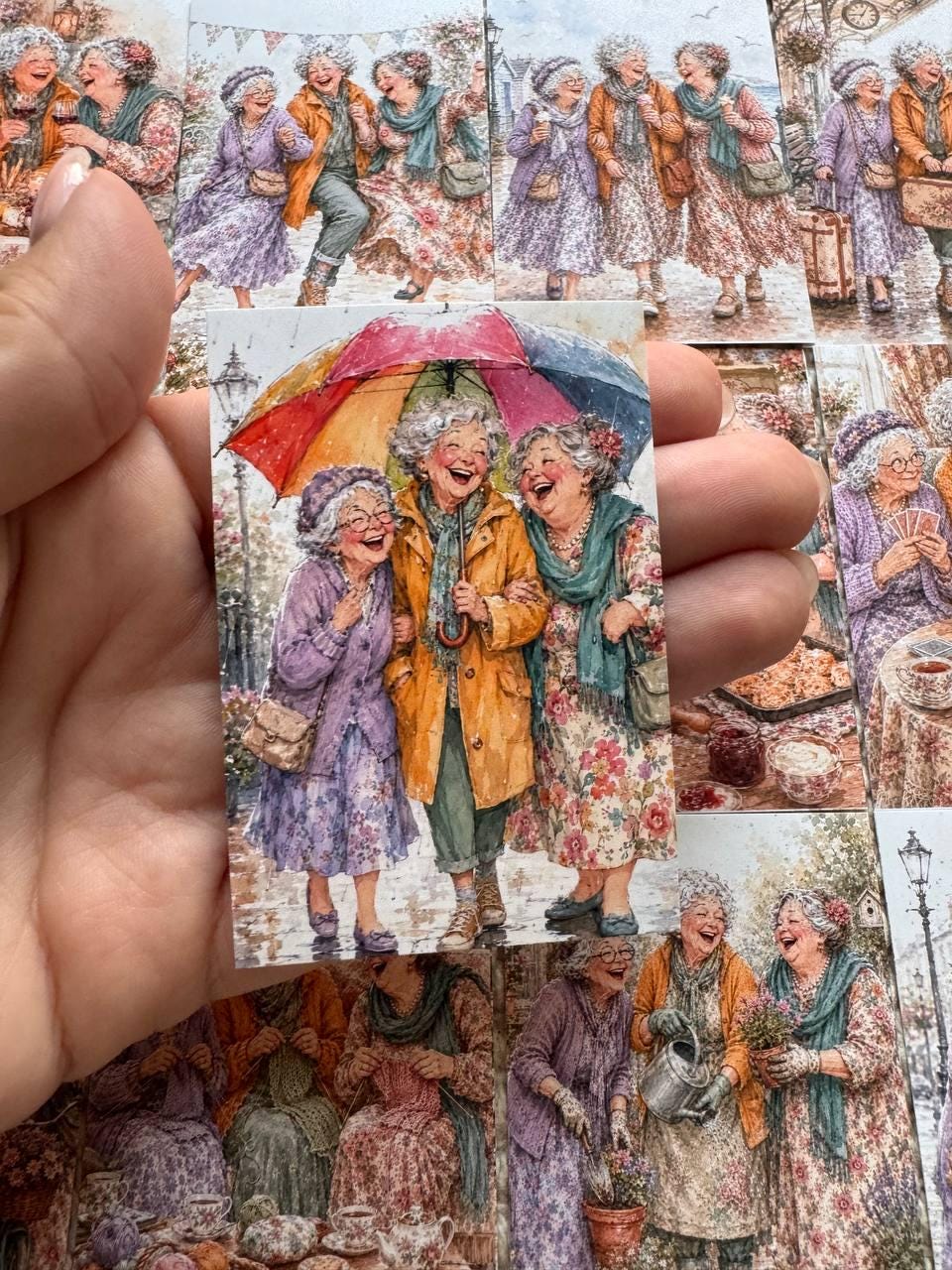 Vintage Friendship Stickers Set of 16, Happy Grandmas Watercolor Stickers, Junk Journal, Scrapbook, Handmade in the UK Decor
