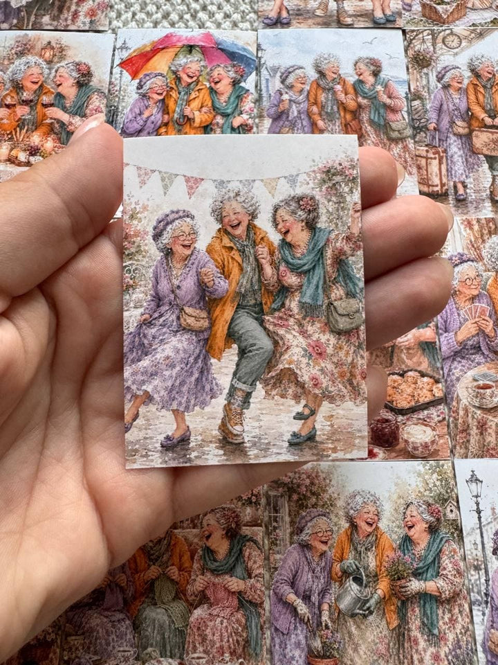 Vintage Friendship Stickers Set of 16, Happy Grandmas Watercolor Stickers, Junk Journal, Scrapbook, Handmade in the UK Decor