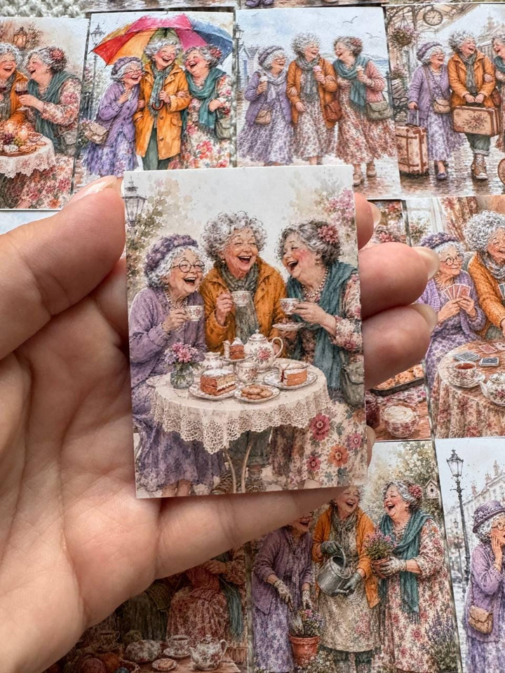 Vintage Friendship Stickers Set of 16, Happy Grandmas Watercolor Stickers, Junk Journal, Scrapbook, Handmade in the UK Decor