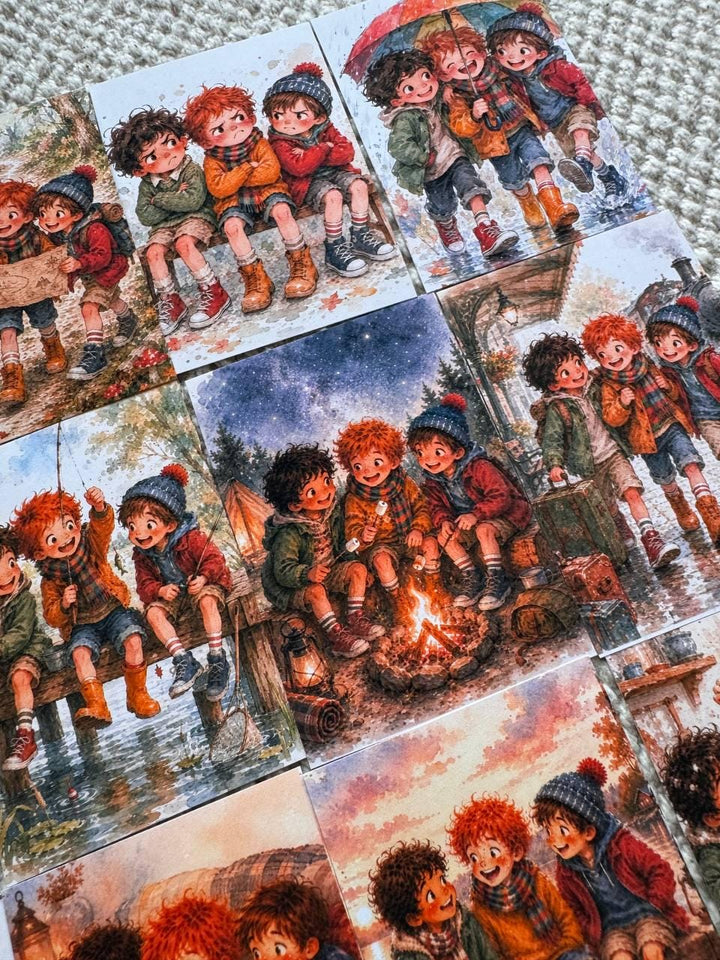 Vintage Boys Friendship Stickers Set of 16, Watercolor Adventure Kids Stickers, Junk Journal, Scrapbook, Handmade in the UK Decor