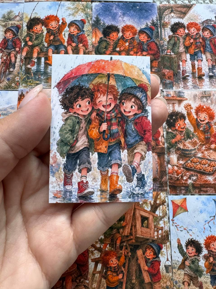 Vintage Boys Friendship Stickers Set of 16, Watercolor Adventure Kids Stickers, Junk Journal, Scrapbook, Handmade in the UK Decor