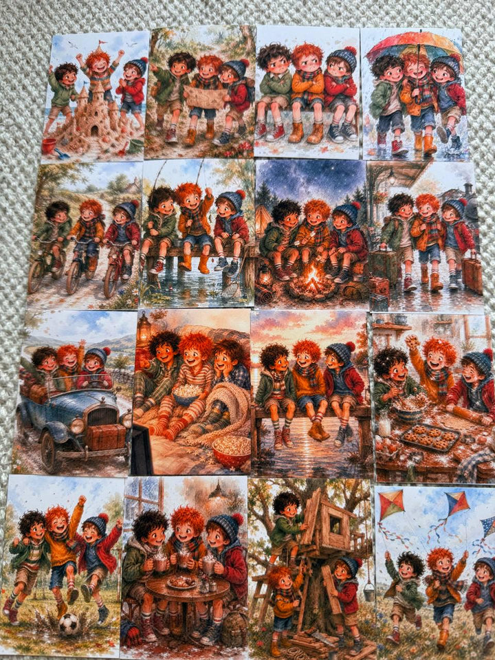 Vintage Boys Friendship Stickers Set of 16, Watercolor Adventure Kids Stickers, Junk Journal, Scrapbook, Handmade in the UK Decor