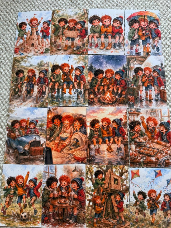 Vintage Boys Friendship Stickers Set of 16, Watercolor Adventure Kids Stickers, Junk Journal, Scrapbook, Handmade in the UK Decor