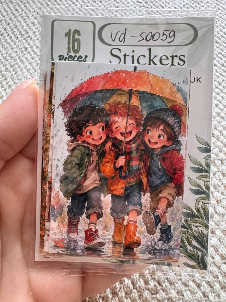 Vintage Boys Friendship Stickers Set of 16, Watercolor Adventure Kids Stickers, Junk Journal, Scrapbook, Handmade in the UK Decor