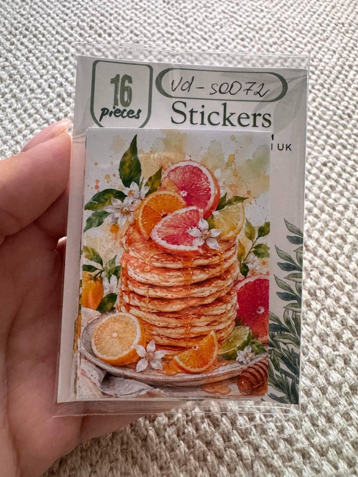 Citrus Dessert Stickers Set of 16, Watercolor Lemon Cake & Orange Bakery Stickers, Junk Journal, Handmade in the UK Decor