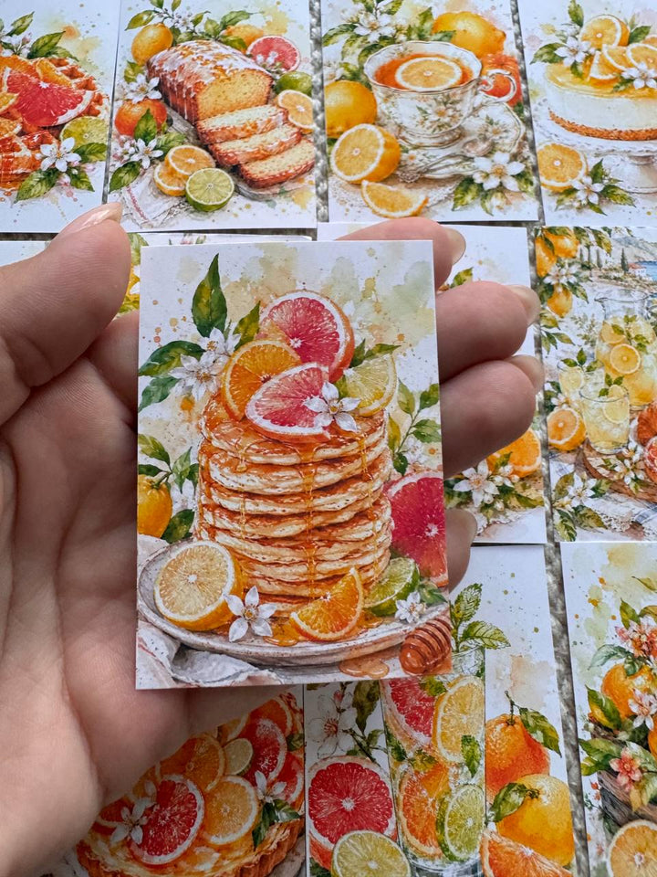 Citrus Dessert Stickers Set of 16, Watercolor Lemon Cake & Orange Bakery Stickers, Junk Journal, Handmade in the UK Decor