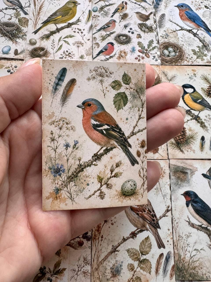 Vintage Bird Stickers Set of 16, British Garden Birds Watercolor Stickers, Nature Junk Journal, Handmade in the UK Decor Gift