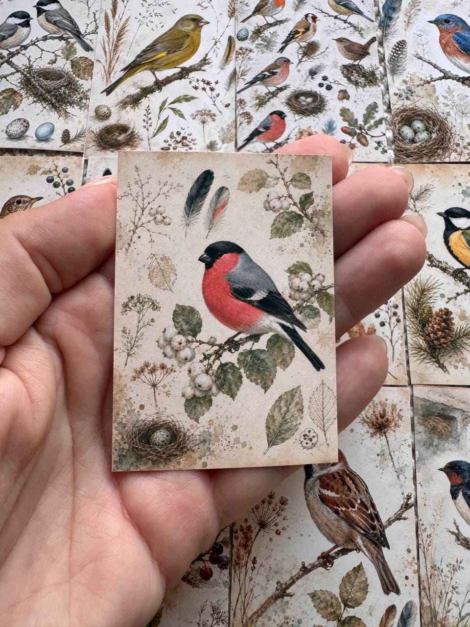 Vintage Bird Stickers Set of 16, British Garden Birds Watercolor Stickers, Nature Junk Journal, Handmade in the UK Decor Gift