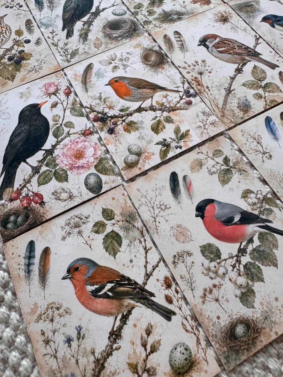 Vintage Bird Stickers Set of 16, British Garden Birds Watercolor Stickers, Nature Junk Journal, Handmade in the UK Decor Gift