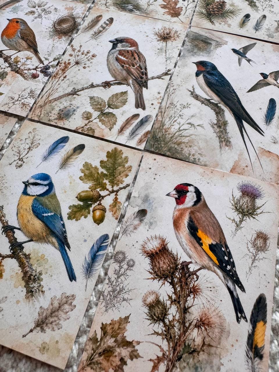 Vintage Bird Stickers Set of 16, British Garden Birds Watercolor Stickers, Nature Junk Journal, Handmade in the UK Decor Gift
