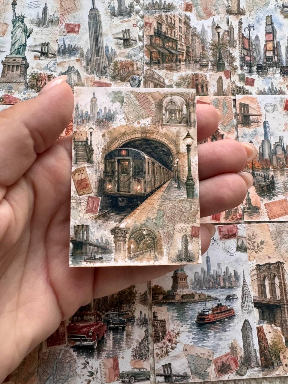 Vintage New York Stickers Set of 16, NYC Travel Watercolor Stickers, Statue of Liberty Journal Stickers, Handmade in the UK