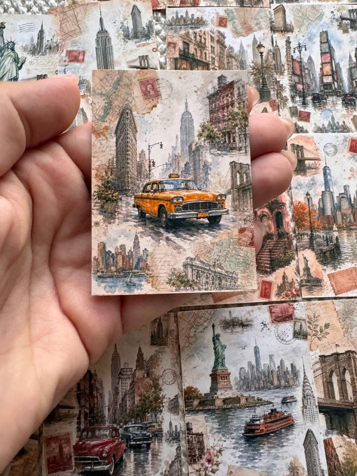 Vintage New York Stickers Set of 16, NYC Travel Watercolor Stickers, Statue of Liberty Journal Stickers, Handmade in the UK