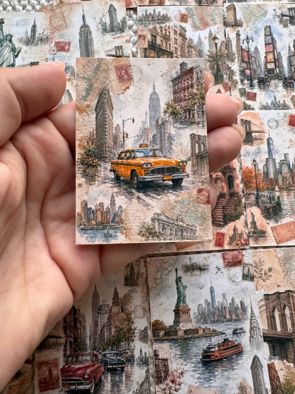 Vintage New York Stickers Set of 16, NYC Travel Watercolor Stickers, Statue of Liberty Journal Stickers, Handmade in the UK
