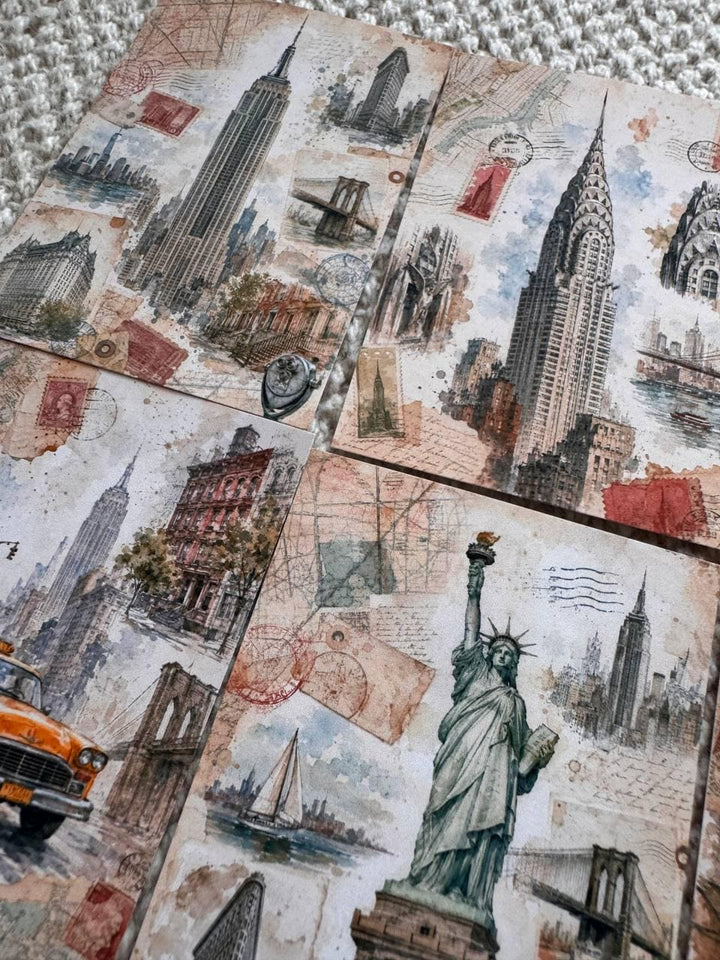 Vintage New York Stickers Set of 16, NYC Travel Watercolor Stickers, Statue of Liberty Journal Stickers, Handmade in the UK